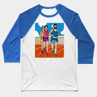 Jogging Marathon Runners And Train Baseball T-Shirt